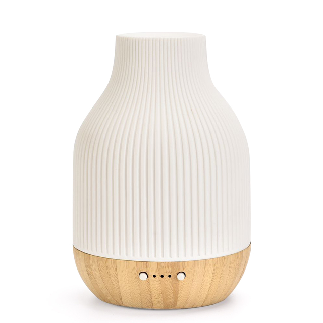 Hot Sale Aromatherapy Ultrasonic Air Humidifier Rubber Wood Base and White Ceramic Cover Essential Oil Aroma Diffuser