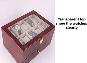 Quà Tặng tùy chỉnh cho Giáng sinh đồng hồ hiển thị trường Hợp Organizer xem bộ sưu tập hộp màu đỏ 20 khe cắm bằng gỗ hộp đồng hồ Glass Top - Product Image 4