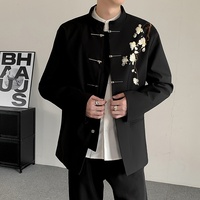 Veste de costume décontractée pour homme à col montant, broderie florale, simple boutonnage, style chinois, coupe ample, pour usage quotidien