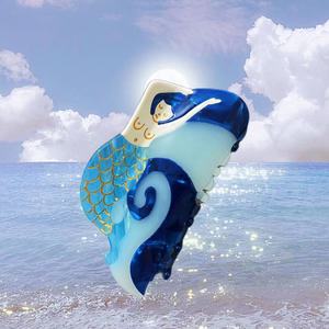 Pinza de Pelo de Acetato de Alta Gama con Diseño de Sirena de 8cm, Estilo Lujoso para Fiestas, Pasador Lateral con Remaches para Niñas - Product Image 2