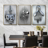 Tableau mural populaire en toile avec sculpture métallique nordique, affiche moderne d'art mural représentant une statue d'amour, idéal pour la décoration de chambre à coucher