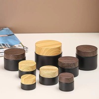 Vente en gros de pots en verre noir givré de 5 à 100 g avec couvercle en bois, pots cosmétiques pour crème, maquillage des yeux, stockage