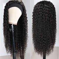 Perruque bandeau en cheveux humains, ondulations profondes, 20 pouces, bouclée, noire, pour femmes, 10A, vierge brésilienne, sans colle, densité 150%, noir naturel