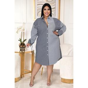 Neu Eingetroffene Gestreifte Bluse Lang Einreihig Übergröße Damen-Blusen & -Hemden für Frauen - Product Image 4