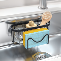 Comptoirs muraux multifonctions en acier inoxydable 304 Porte-éponge noir Organisateur de caddie d'évier de cuisine