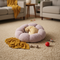 Lit pour chien rond en fourrure Zmaker, simple et élégant, motif floral, luxueux et confortable, lavable, tapis pour chat, coussin chaud pour animaux de compagnie