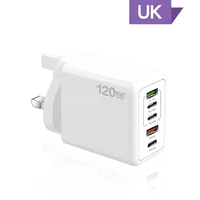 Station de charge super rapide de haute qualité 120W 5 ports avec 2 ports USB 3 type-c pour téléphones/ordinateurs portables/tablettes chargeur US UK EU