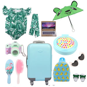 Ensemble de voyage pour poupée américaine de 18 pouces, <span class=keywords><strong>valise</strong></span> en PVC avec vêtements de poupée, accessoires, appareil photo, coussin de voyage - pour filles - Product Image 6