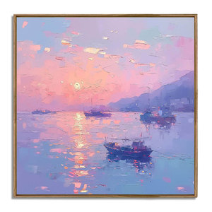 Pittura a olio astratta moderna originale dipinta a mano 3D <span class=keywords><strong>con</strong></span> texture oceano tramonto paesaggio marino <span class=keywords><strong>con</strong></span> barca digitale stampato per uso alberghiero - Product Image 3