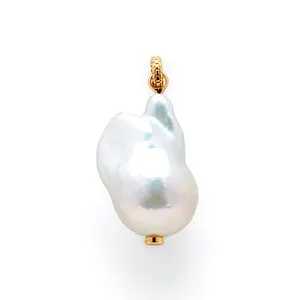 Gemnel 925 sterling silver 18k gold classic large natural baroque pearl pendant necklace