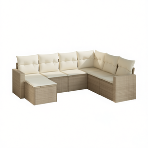 Conjunto de Sofás de Jardín Beige de Ratán para 6 Personas, Muebles de Exterior Resistentes a la Intemperie, Diseño Contemporáneo - Product Image 1