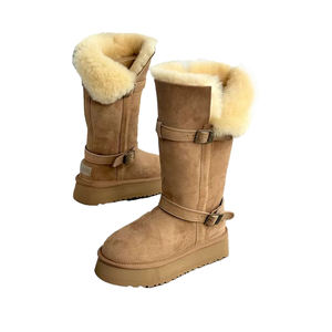 Sepatu Bot Salju Bulu Cokelat dengan Desain Tali Sepatu Berlapis Ganda - Product Image 4