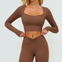 Set Pakaian Olahraga Wanita Lengan Panjang Crop Top Yoga Gym Celana Legging Fitness High Waist Scrunch Butt