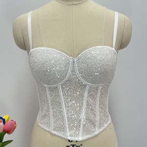 Top de corsé sexy al por mayor para mujer, corsé liso con lentejuelas bustier ajustado top corto con diseño de espina de pescado - Product Image 5