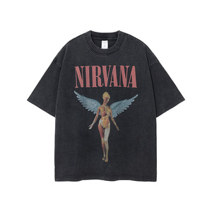 Kaos Lengan Pendek Retro dengan Cetakan Band Rock Bergaya Stone-washed dan Distressed, Merek Trendi Eropa dan Amerika. - Product Image 5