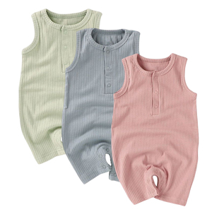 Детские комбинезоны оптом из органического хлопка мягкие летние комбинезоны без рукавов ребристые детские комбинезоны - Product Image 1