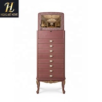 Coffret à bijoux en bois massif rose de style rétro français original, avec serrure intelligente à empreinte digitale et rangement sécurisé en cristal de luxe