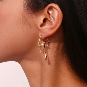 Pendientes de Zirconia <span class=keywords><strong>AAA</strong></span> para Mujer, Diseño Geométrico con Forma de Líquido Fundido, Acero Inoxidable Resistente al Agua, Chapado en Oro de 18K, Estilo Retro - Product Image 6