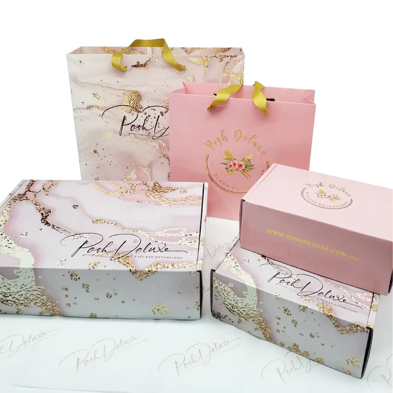 Caixa de embalagem de papel para mailer, caixa de embalagem de roupas de papelão personalizado com estampa de pedra rosa
