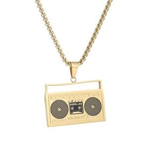 Collar con Colgante de Radio de Acero Inoxidable para Hombre, Estilo Retro de Grabadora, Cadena Plateada/Dorada de 3.0*60cm, Diseño Geométrico - Product Image 5