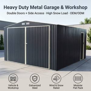 Abri de <span class=keywords><strong>garage</strong></span> métallique préfabriqué avec porte latérale et toit en pente pour stockage de voitures, idéal pour les exploitations agricoles (<span class=keywords><strong>vente</strong></span> en gros) - Product Image 1