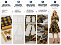 Gaun Midi A-Line OUFEI Custom Vintage Plaid dengan Kerah Pita, Pinggang Tinggi, Lengan 3/4, untuk Pesta Kasual