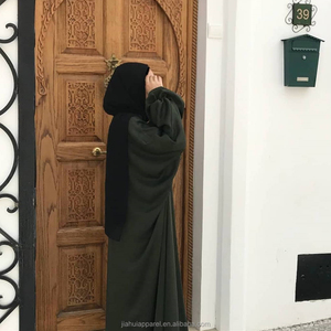 عباءة نسائية فاخرة مفتوحة من الأمام، كارديجان جديد بلون موحد وقماش حريري مع أكمام منتفخة، فستان حجاب إسلامي من دبي - Product Image 6