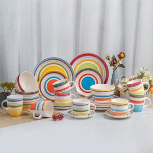 Tasse et soucoupe en céramique peintes à la main personnalisées de 20 pièces, ensemble de table et de dîner