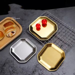 Metal Food Plate 304 Stainless Steel Korean Creative Golden square Kimchi Chilli Sauce Snack Dessert Plate Cake <b>Tray</b> - Product Image 1