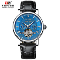 Montre-bracelet mécanique automatique pour hommes d'affaires, affichage des phases lunaires, cadran multifonction, bracelet en cuir, montre habillée