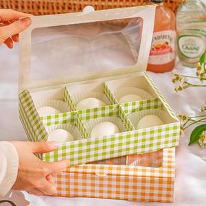 กล่องกระดาษลายตารางสีเขียวส้มพร้อมหน้าต่างใสสำหรับคุกกี้ทาร์ตไข่บิสกิตแพ็ค - Product Image 4