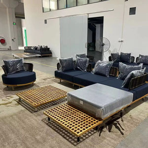 Ensemble de canapés rectangulaires contemporains en teck d'Indonésie et <span class=keywords><strong>rotin</strong></span> pour jardins, terrasses, chambres d'hôtel et mobilier de resort extérieur - Product Image 3