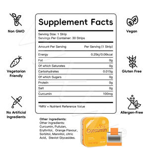 Tiras Orales de Curcumina para Suplementos Dietéticos al por Mayor, Tiras Orales Pediátricas, Sabor Naranja, Tiras Orales Antioxidantes - Product Image 2