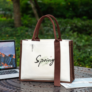 Sac à provisions fourre-tout en toile personnalisé de haute qualité avec poignée en coton coeur de jute à la mode laminé Logo et motif personnalisés - Product Image 1