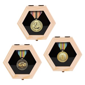 Wooden Hexagonal Medal <b>Display</b> Box Natural Wood Color Desktop Storage <b>Case</b> For Honor Medals <b>Wall</b> Mountable - Product Image 1