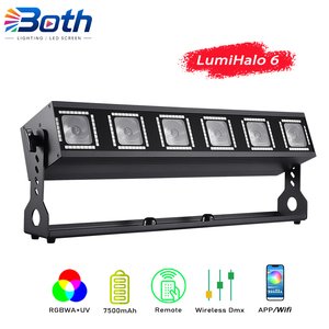 LumiHalo 6 Wireless <b>Battery</b> Wash Bar 6x18W LED Batten Light with Halo <b>Ring</b> and Wireless DMX - Product Image 1