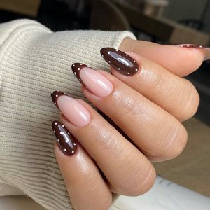 Uñas Postizas de Almendra con Diseño Retro de Puntos Rojos <span class=keywords><strong>y</strong></span> Blancos, Estilo Francés, Brillantes, Reutilizables, para <span class=keywords><strong>Manicura</strong></span> Femenina - Product Image 5