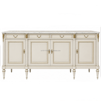 Buffet d'appoint classique en bois et marbre, style antique français, meuble de luxe pour salle à manger ou entrée