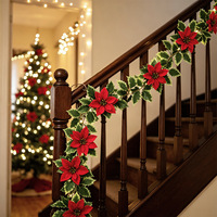 Guirlande de Noël artificielle en poinsettia rouge, guirlande de feuilles de houx de 205 cm avec boucles de suspension, décoration pour cheminée et escalier