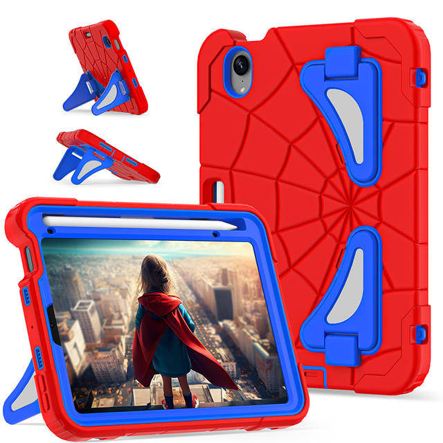 For iPad Mini 6 Mini 7 Universal Kids Shockproof Silicone Bumper Tablet Cover Built in Folding Kickstand Pencil Slot