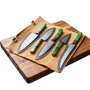 Ensemble de couteaux de cuisine en acier Damas à 67 couches, 5 pièces, manche en bois, lames droites, couteaux de chef, lame polie, ambidextres, haute qualité - Product Image 1