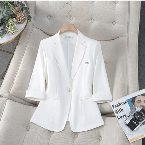 Women's Blazer <b>Jacket</b> Three Quarter Sleeve Solid Color Breathable Polyester Spring <b>Summer</b> Casual Fashion Top - Product Image 3