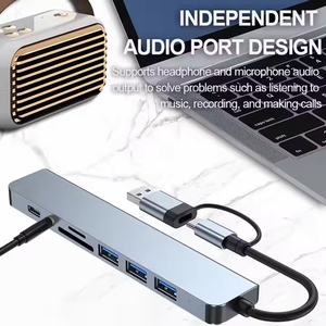 ฮับ USB 8 พอร์ต แยกสัญญาณ USB3.0+2.0*3+-C สำหรับถ่ายโอนข้อมูล+TF +SD +ช่องเสียบเสียง 3.5 มม. แท่นเชื่อมต่อ Type-c สำหรับแล็ปท็อป - Product Image 4
