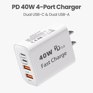 <span class=keywords><strong>Bloc</strong></span> d'<span class=keywords><strong>alimentation</strong></span> mural premium avancé à 4 ports avec technologie PD3.0 40W pour les besoins de charge rapide en famille, prise USB C universelle pour une charge rapide - Product Image 1