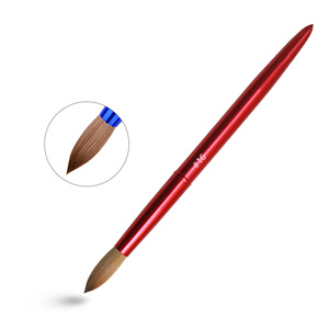 Pinceau à ongles en poils de Kolinsky 100 % pur, manche métallique rouge, virole sertie, pour poudre et sculpture, usage professionnel en salon, vente en gros - Product Image 6