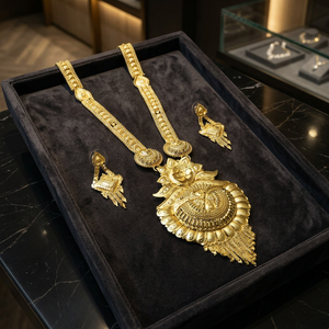 ชุดเครื่องประดับทรงยาวชุบทองไมโคร14K 18K 24K สร้อยคอแฟชั่นชุดเครื่องประดับดีไซน์ลายดอกไม้ประดับทองทองเหลือง - Product Image 1