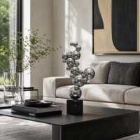 Sculpture de boule en acier inoxydable moderne de luxe, sphère en métal poli miroir, statue d'art pour hôtel, bureau, maison, décoration extérieure