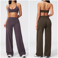 Ensemble de yoga TZ5529-1 pour femme : soutien-gorge de sport ajustable à bretelles halter et col en V, et pantalon ample taille haute à jambes larges pour une silhouette sublimée