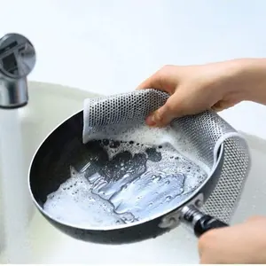 Double Layer Non-Scratch Wire Dishcloth Steel Scrubber Scrubbing Pads Dish Cloths For Washing Dishes Wire Cleaning Cloths