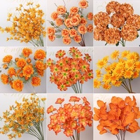 Fleurs artificielles orange, 10 tiges en plastique PU et soie, pour arrangements floraux événementiels, fleurs en soie pour mariage, vente en gros